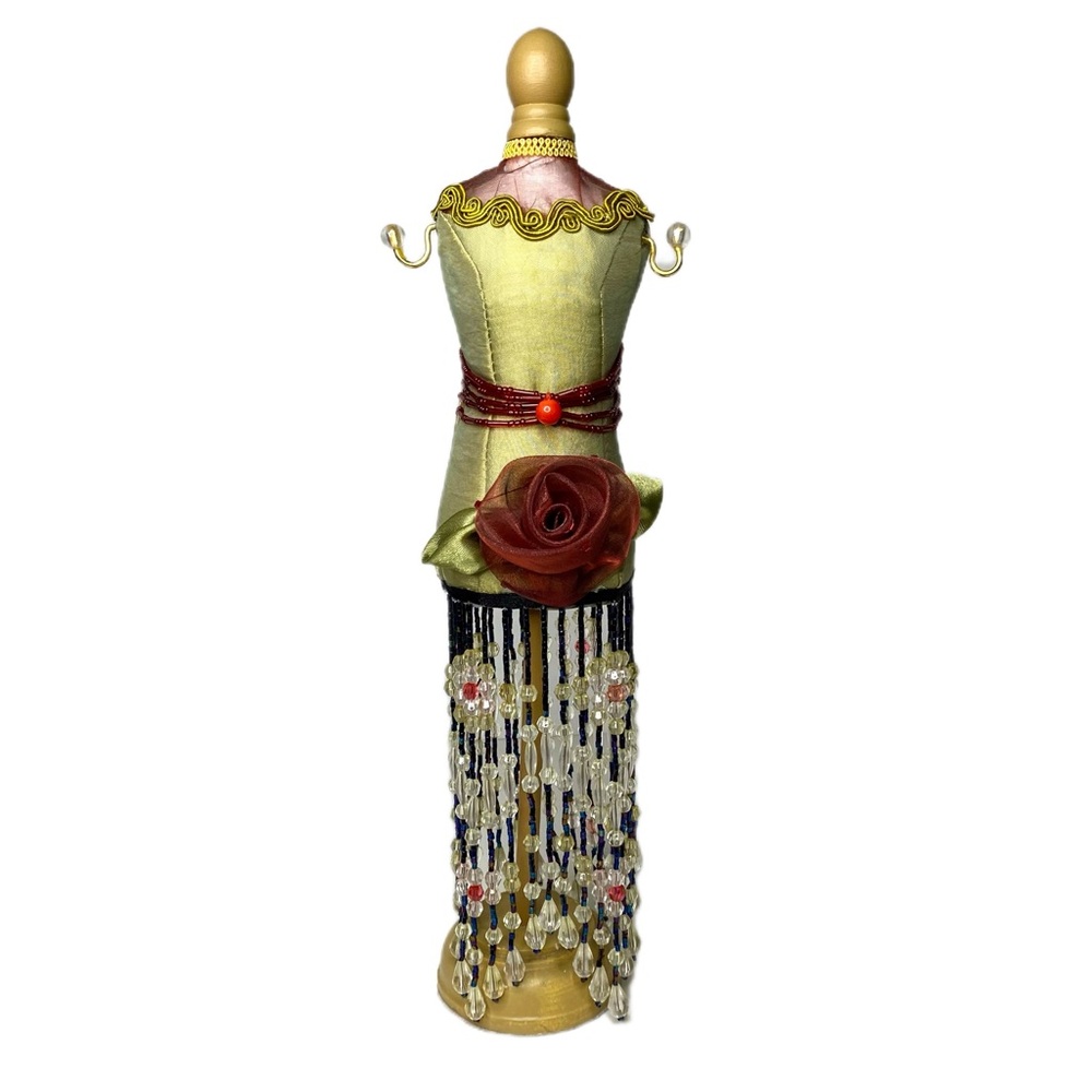 LAST CHANCE SALE!13” Victorian Mannequin Jewelry Organizer Flower Beaded Fringe